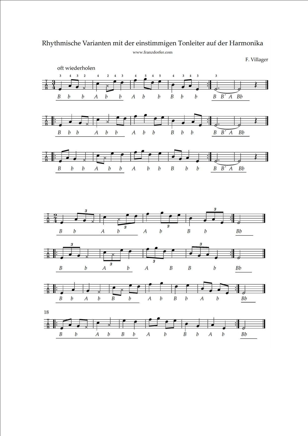 rhytmische Variationen mit der 1stimmigen tonleiter aif der steirischen